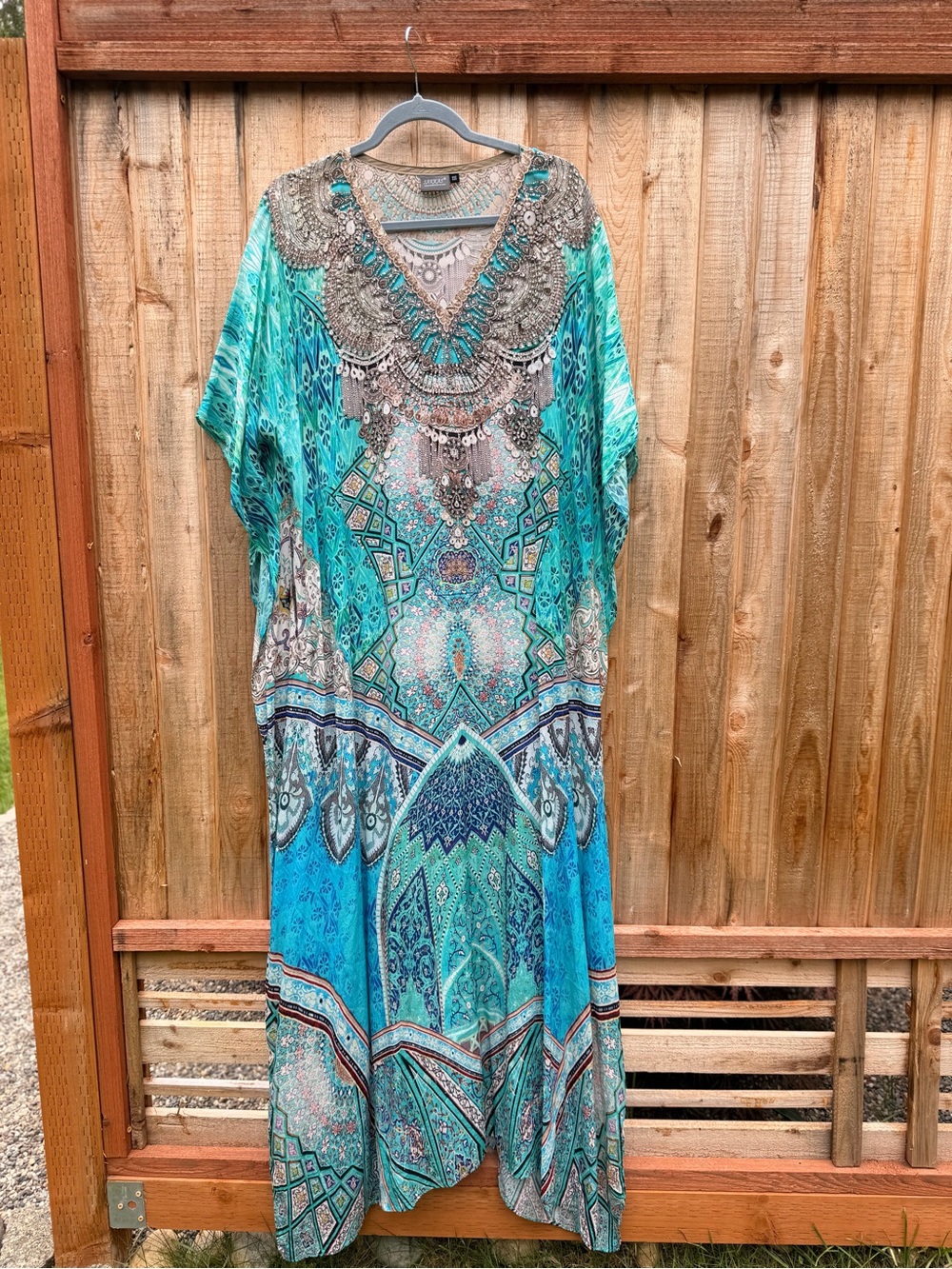 Sakkas Turquoise & Teal Embellished Boho Maxi Kaftan